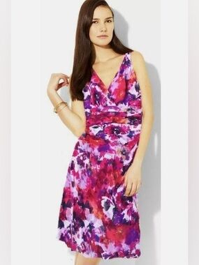 Lauren Ralph Lauren Cocktail Dress Silk Sleeveless V-Neck Ruched